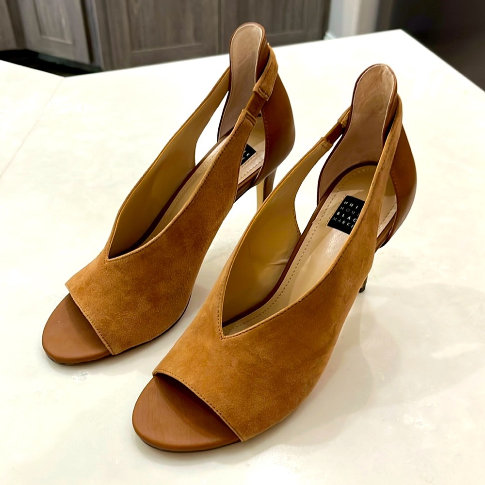 WHBM Suede Grace Candied Walnut Leather HH Pump.
